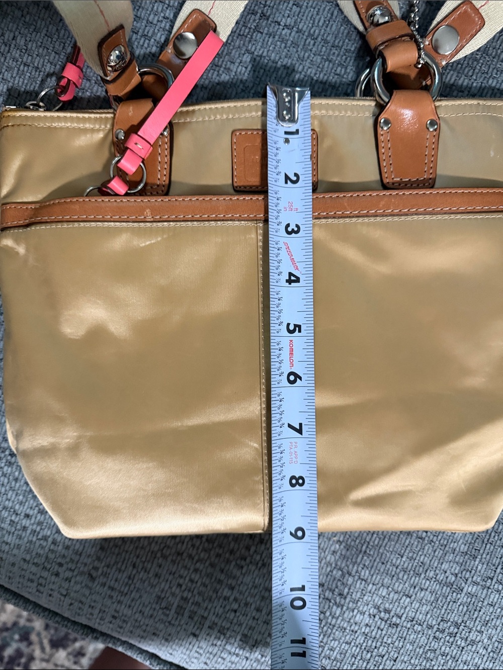 Coach Tan Tote with Pink/Coral Accents - Picture 7 of 8